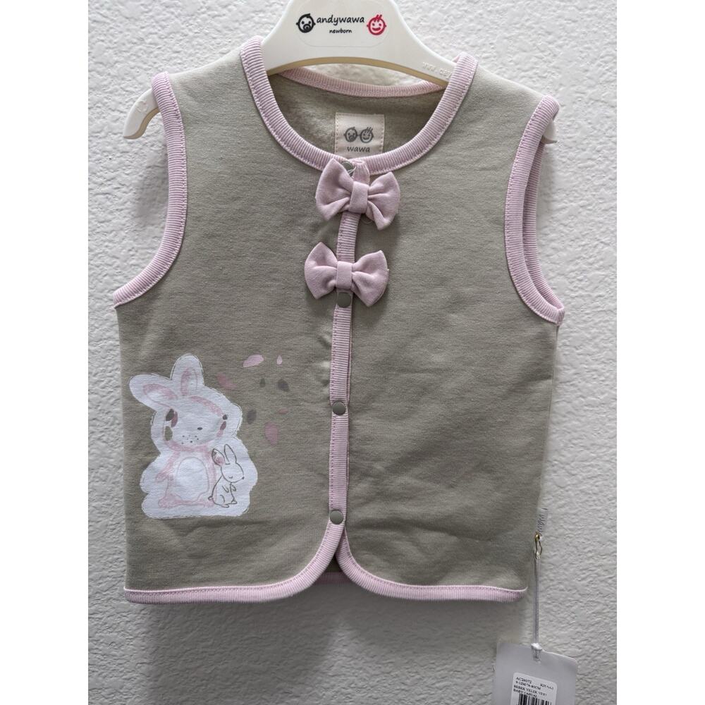 andywawa Baby Bunny Print Vest Khaki 9-12 Months 95% Cotton 24072